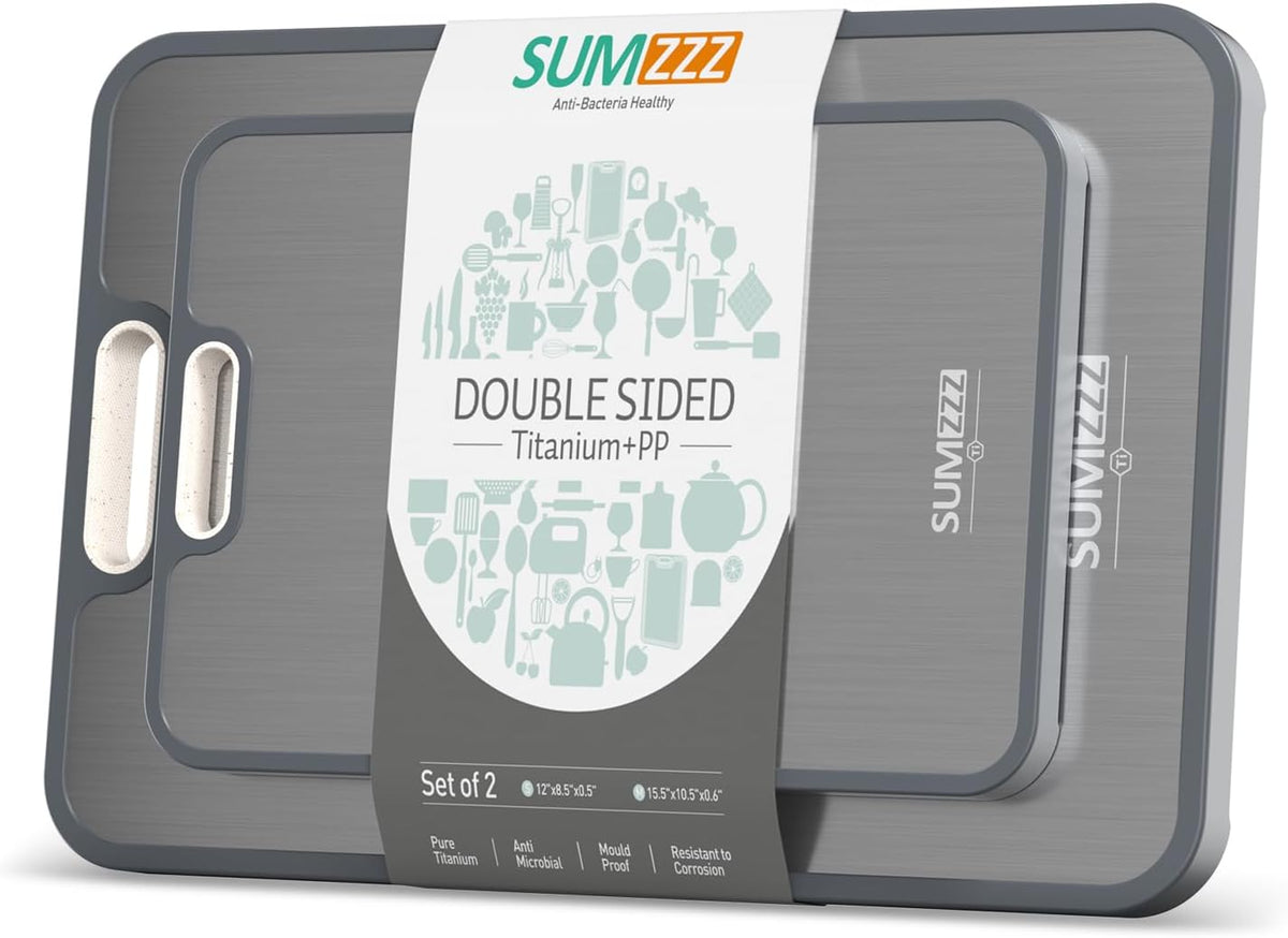 Great Value - SUMZZZ Titanium Cutting Board, Food Grade Titanium/PP Dual-Sided Surface, Separate Prep Surfaces for Raw & Cooked Food, Odor Resistant, Easy to Clean