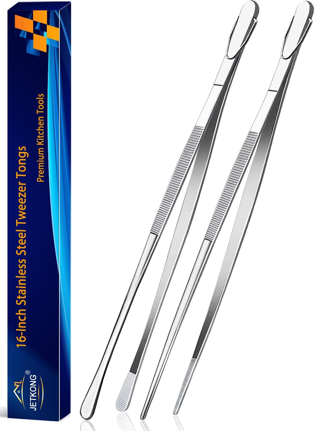 Limited-Time Deal - JETKONG 2 Pcs 12-Inch Kitchen Tweezers Fine Tweezer Tongs, Extra-Long Stainless Steel Cooking Tweezers (Silver)