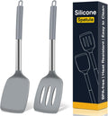 2 Pack Silicone Spatula Set, Solid & Slotted Turner for Non-Stick Pans - Dishwasher Safe, BPA-Free Silicone Cooking Utensils for Fish, Eggs, Pancakes, High Heat Resistant, Black