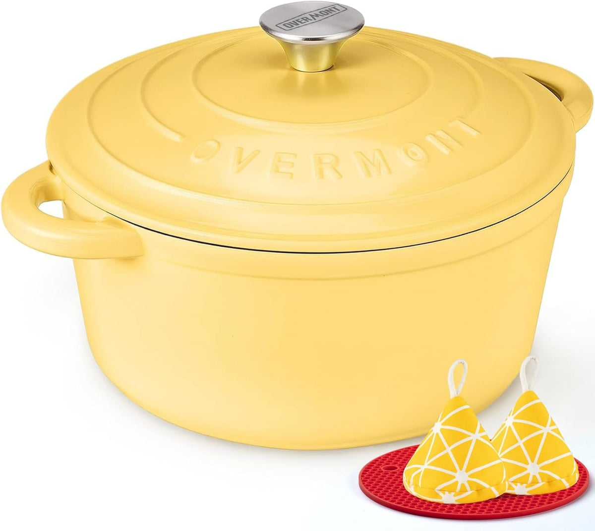 Limited-Time Deal - Overmont Enameled Cast Iron Dutch Oven - 5.5QT Pot with Lid Cookbook - Heavy-Duty Cookware with Cotton Potholders, Enclosed Lid-Knob Design, Oven Safe for Sourdough Baking Braising Stews Roasting