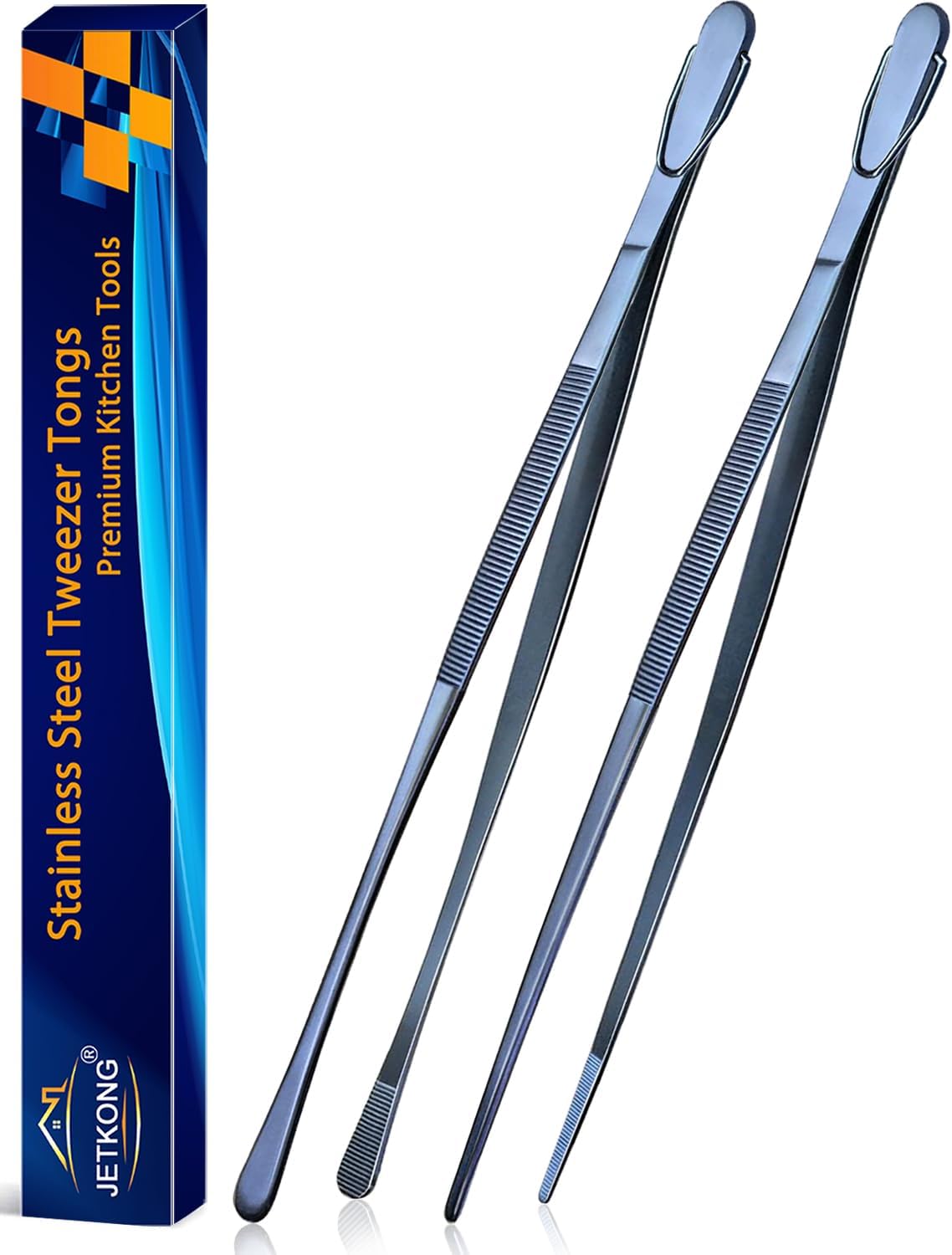 Limited-Time Deal - JETKONG 2 Pcs 12-Inch Kitchen Tweezers Fine Tweezer Tongs, Extra-Long Stainless Steel Cooking Tweezers (Silver)