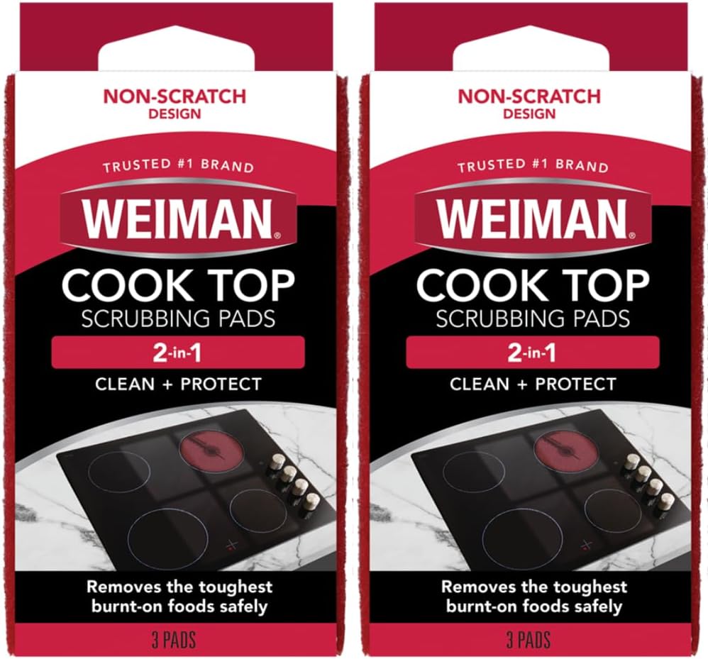 Weiman Cooktop Scrubbing Pads, Scratch-Free Cleaning Pads for Cermaic, Glass Cooktop Surfaces, Removes Tough Burned-On Food & Residue, 6 Pack