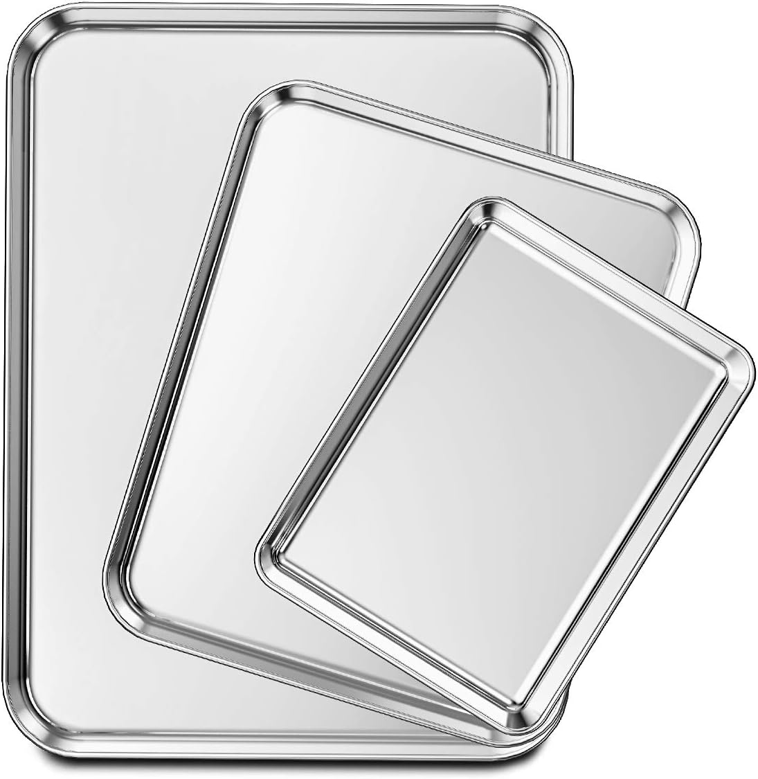Special Offer - Wildone Baking Sheet Set of 3, Stainless Steel Cookie Sheet Cooking Sheet Pan for Baking & Roasting, 9/12/16 Inch, Non Toxic & Heavy Duty & Easy Clean