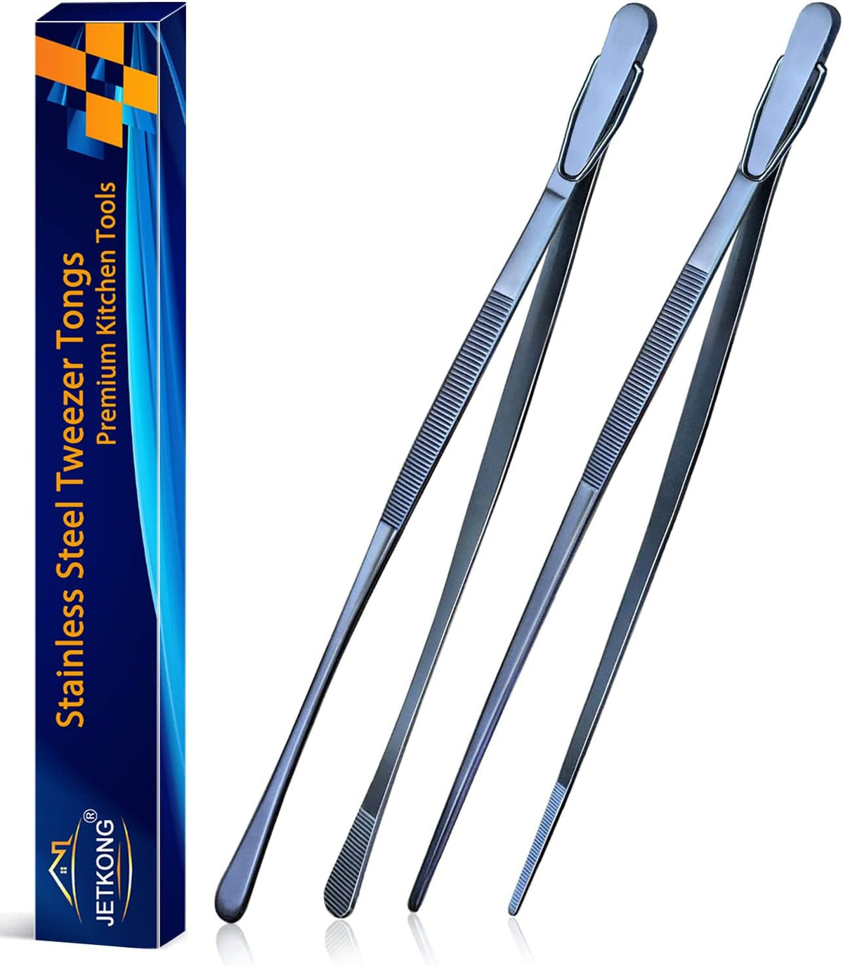 Limited-Time Deal - JETKONG 2 Pcs 12-Inch Kitchen Tweezers Fine Tweezer Tongs, Extra-Long Stainless Steel Cooking Tweezers (Silver)