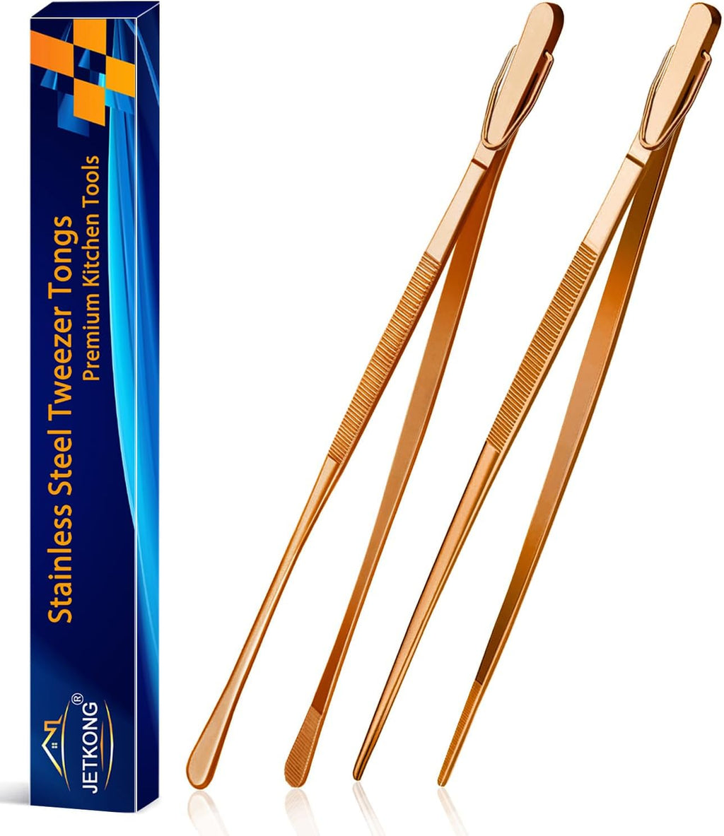 Limited-Time Deal - JETKONG 2 Pcs 12-Inch Kitchen Tweezers Fine Tweezer Tongs, Extra-Long Stainless Steel Cooking Tweezers (Silver)