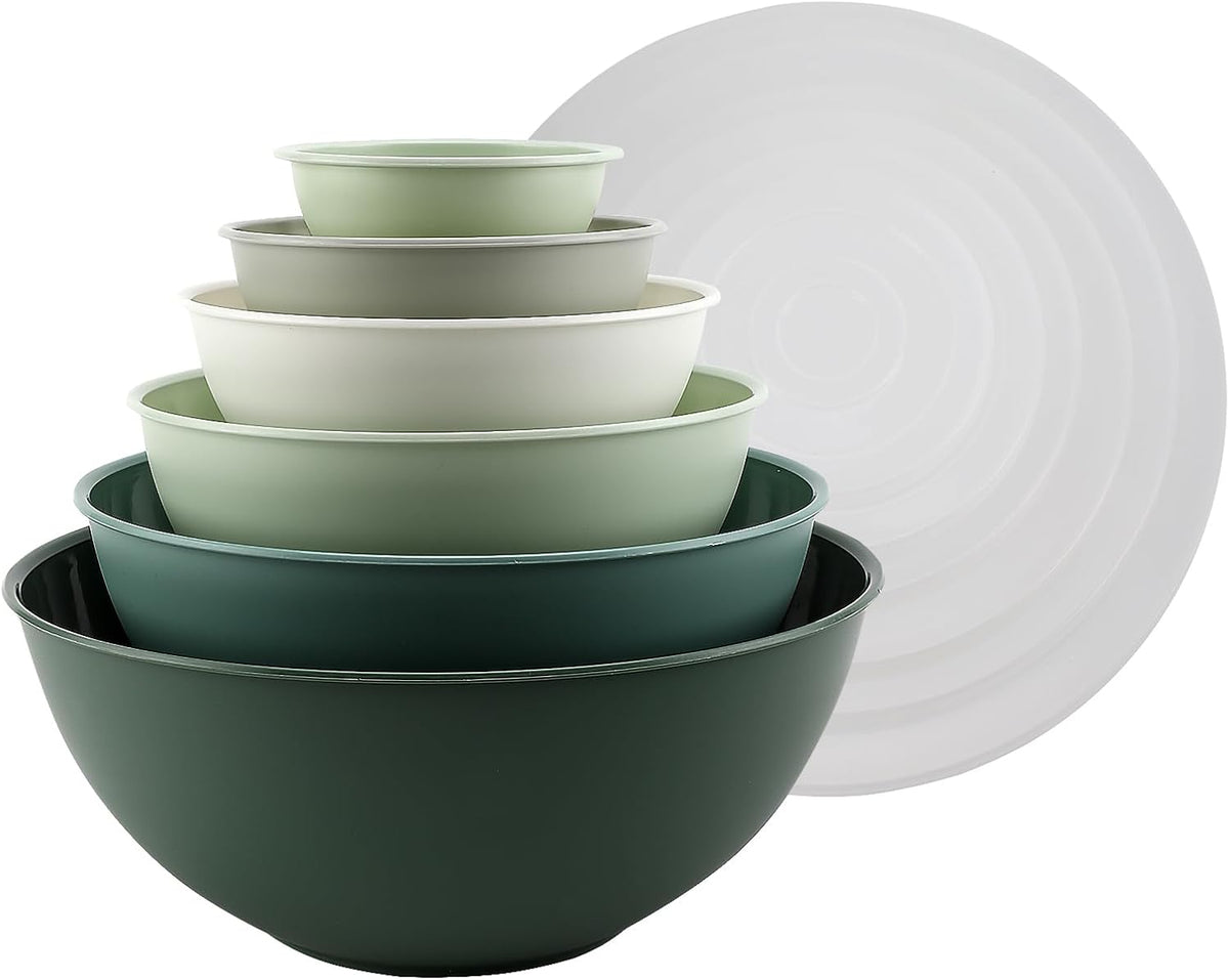 Special Offer - COOK WITH COLOR Mixing Bowls with Lids - 12 Piece Plastic Nesting Bowls Set includes 6 Prep Bowls and 6 Lids, Microwave Safe Mixing Bowl Set, Brown Embossed