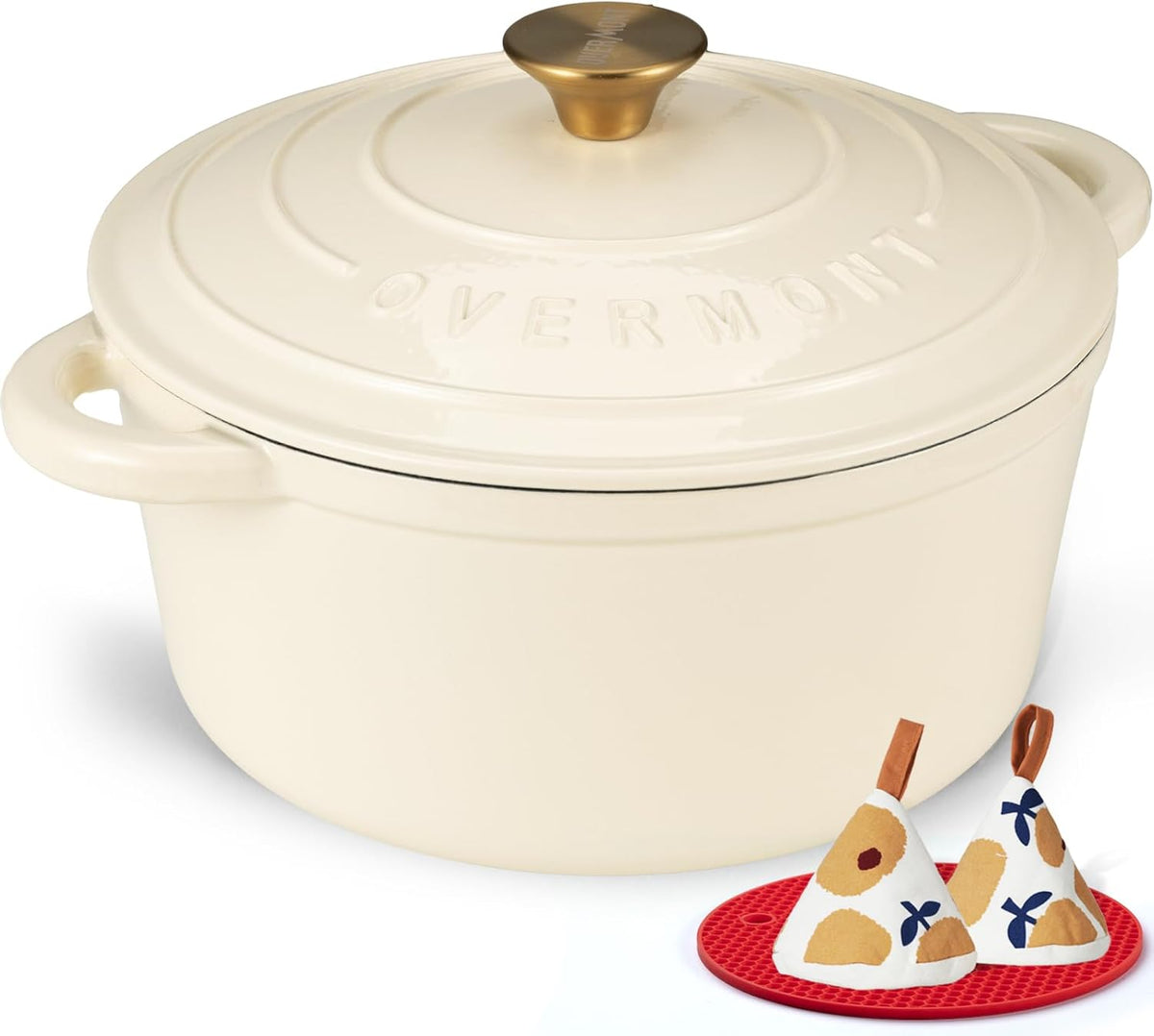 Limited-Time Deal - Overmont Enameled Cast Iron Dutch Oven - 5.5QT Pot with Lid Cookbook - Heavy-Duty Cookware with Cotton Potholders, Enclosed Lid-Knob Design, Oven Safe for Sourdough Baking Braising Stews Roasting