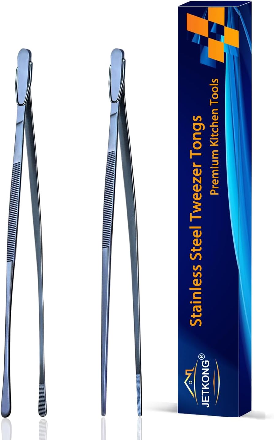 Limited-Time Deal - JETKONG 2 Pcs 12-Inch Kitchen Tweezers Fine Tweezer Tongs, Extra-Long Stainless Steel Cooking Tweezers (Silver)