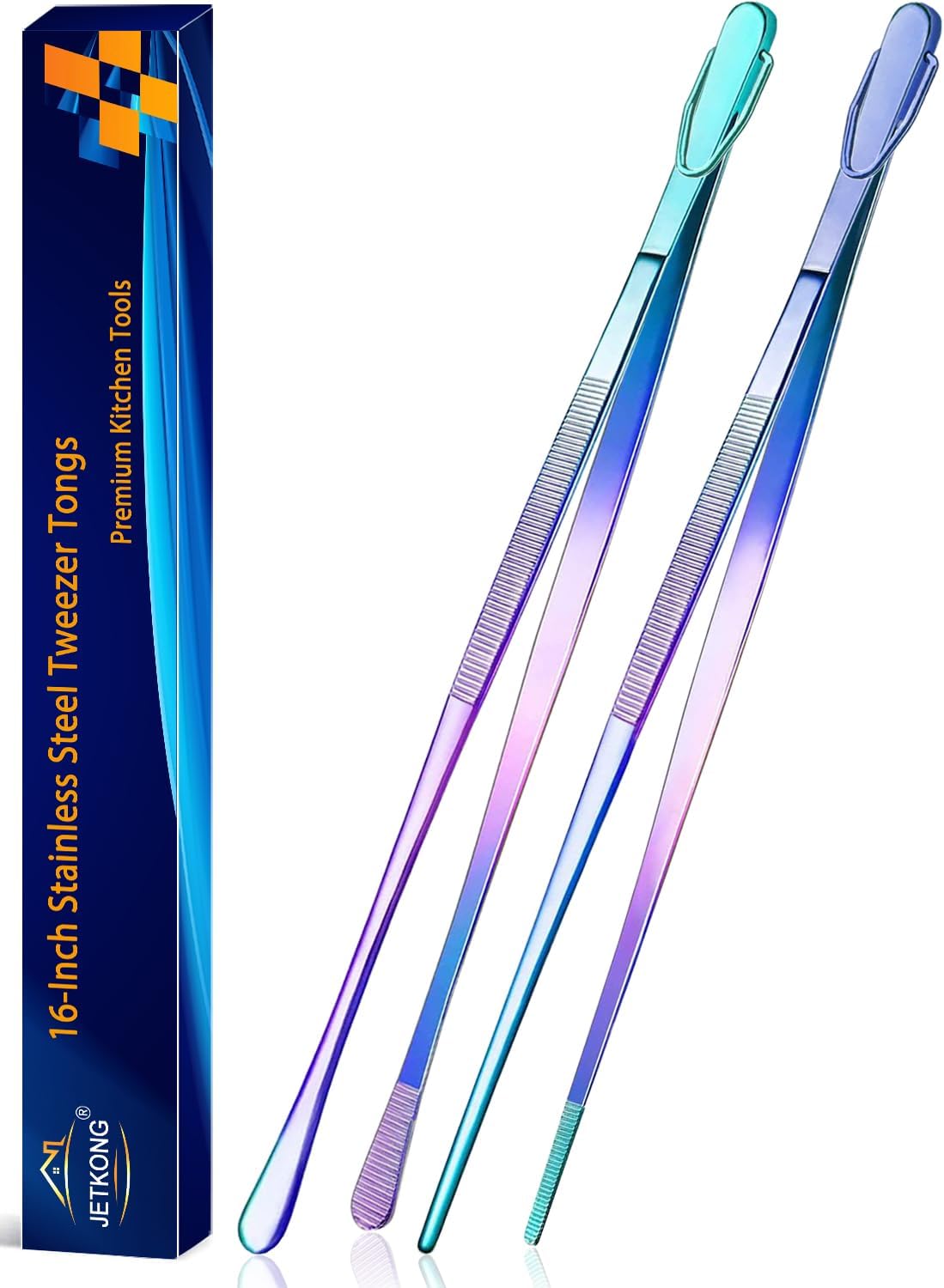 Limited-Time Deal - JETKONG 2 Pcs 12-Inch Kitchen Tweezers Fine Tweezer Tongs, Extra-Long Stainless Steel Cooking Tweezers (Silver)