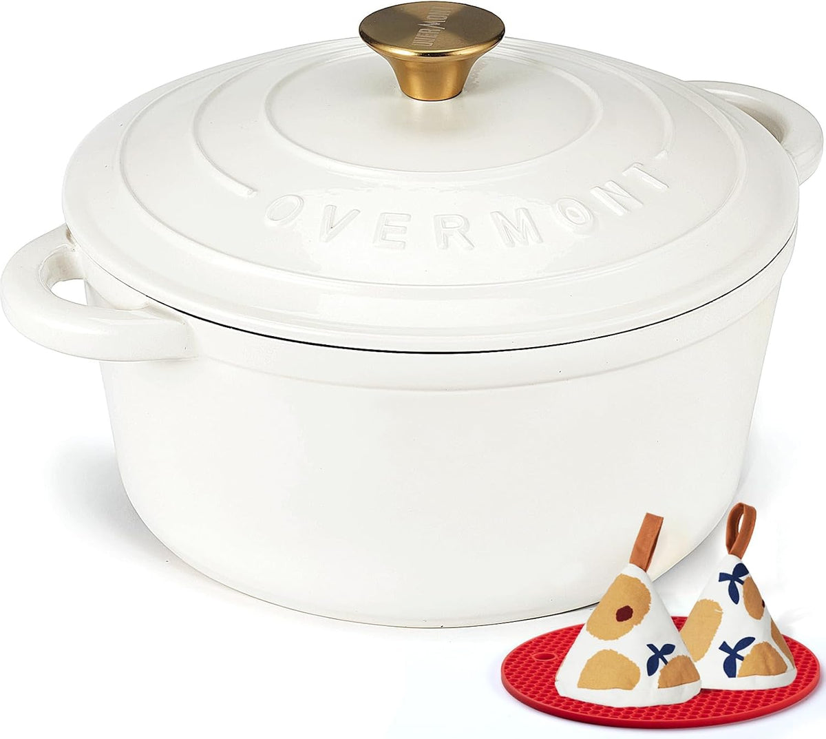 Limited-Time Deal - Overmont Enameled Cast Iron Dutch Oven - 5.5QT Pot with Lid Cookbook - Heavy-Duty Cookware with Cotton Potholders, Enclosed Lid-Knob Design, Oven Safe for Sourdough Baking Braising Stews Roasting