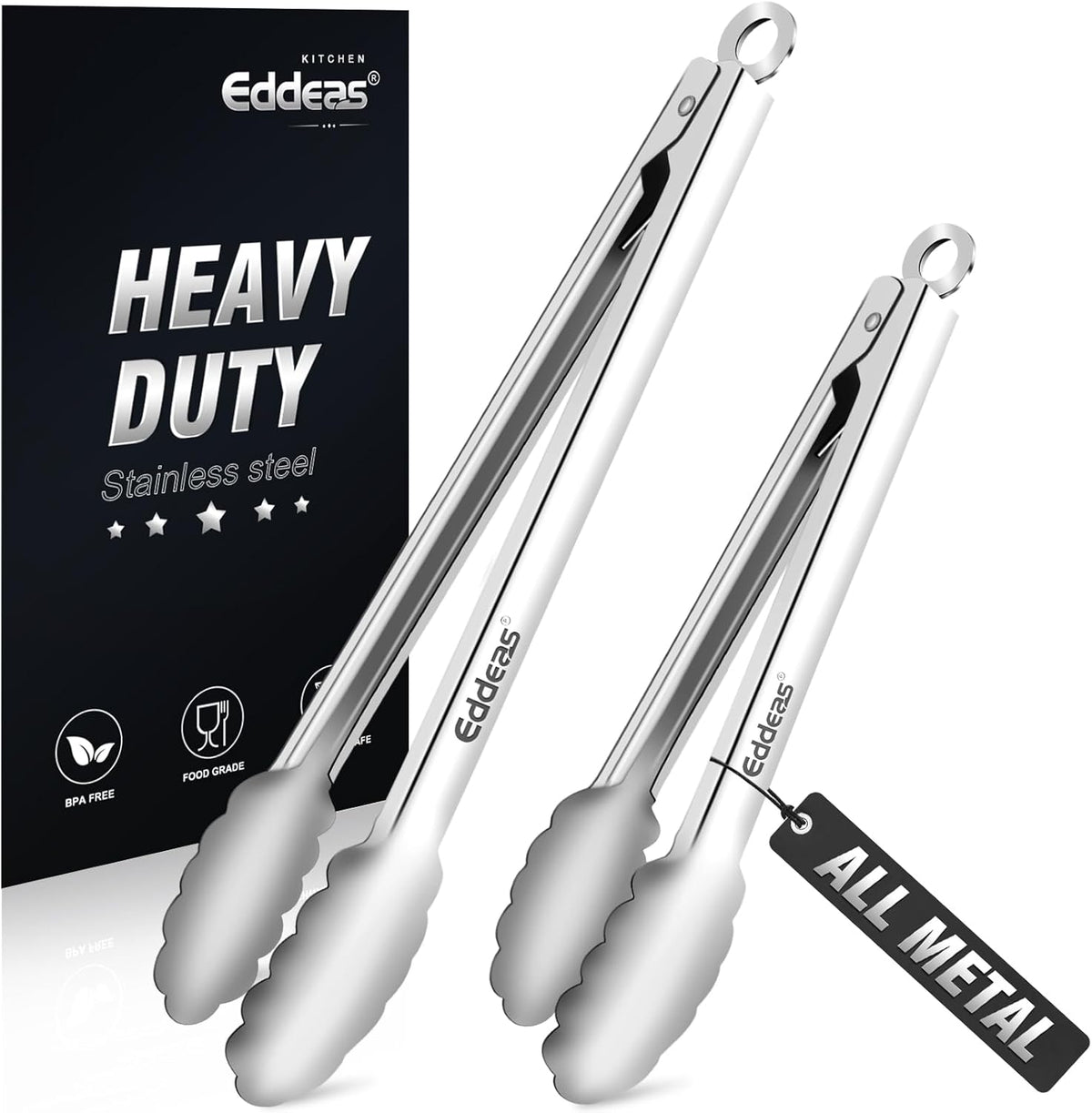 Limited-Time Deal - Tongs For Cooking Up To 600°F Metal Kitchen Tweezers Tongs 12, 9 in - Heat Resistant 600 Degrees, Heavy Duty Stainless Steel Cooking for Food, Grill, BBQ, Dishwasher safe Set of 4