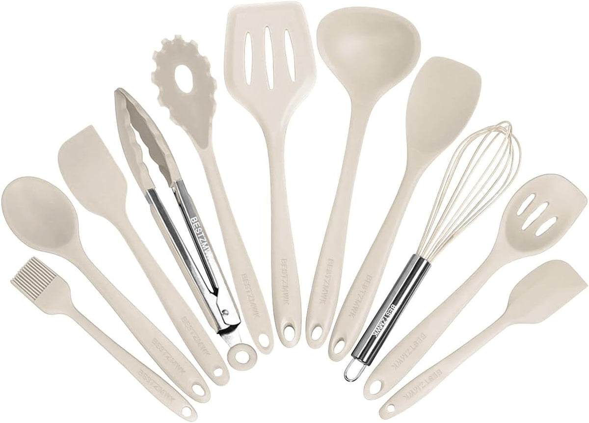 Flash Sale - Kitchen Utensil Set - 11 Cooking Utensils - Colorful Silicone Kitchen Utensils - Nonstick Cookware with Spatula Set - Colored Best Kitchen Tools Kitchen Gadgets (Khaki)