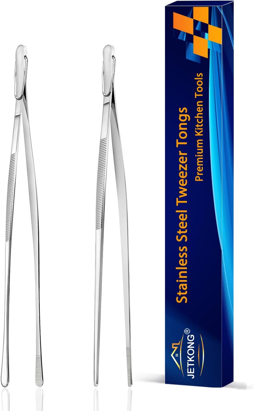 Limited-Time Deal - JETKONG 2 Pcs 12-Inch Kitchen Tweezers Fine Tweezer Tongs, Extra-Long Stainless Steel Cooking Tweezers (Silver)