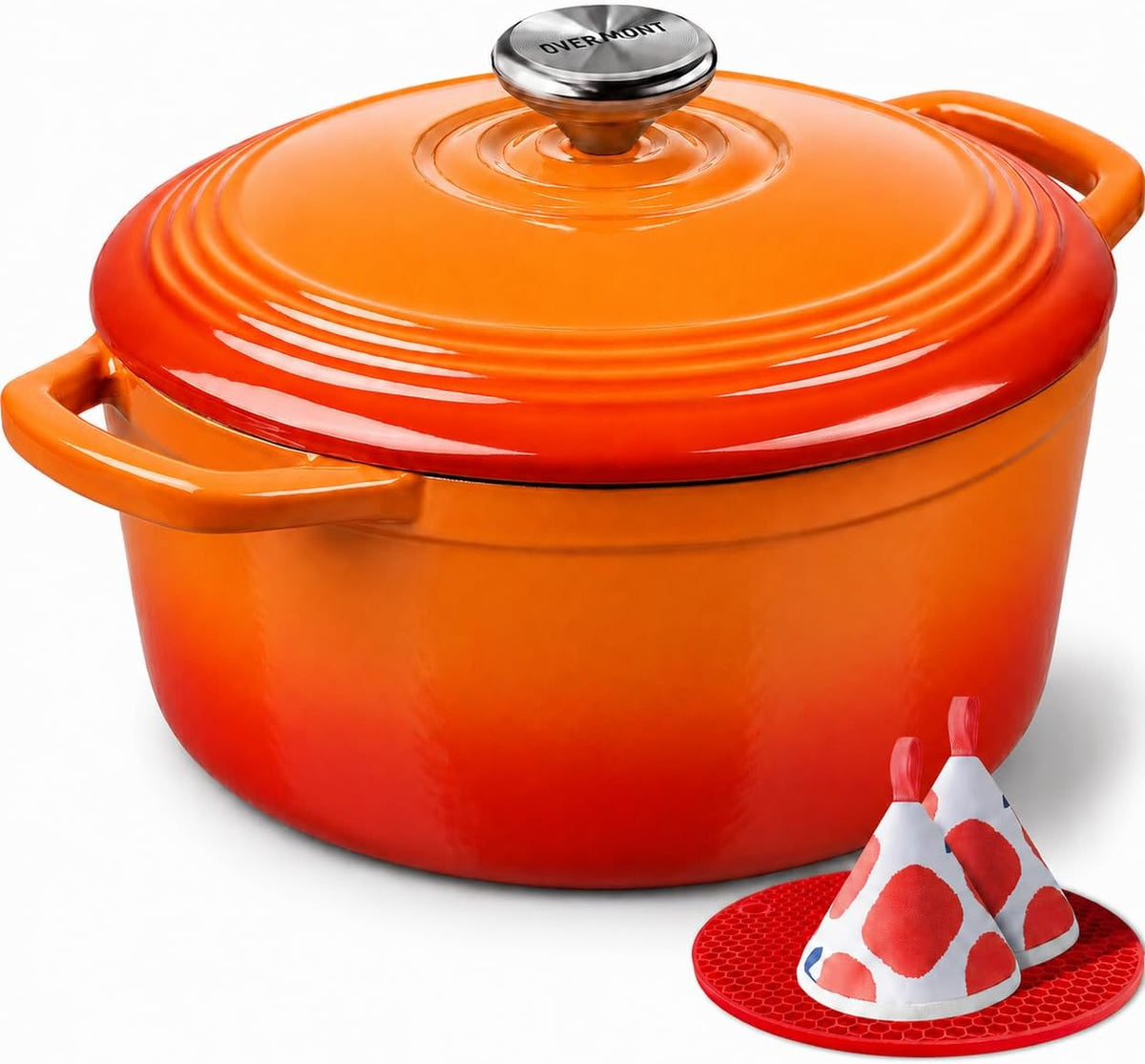 Limited-Time Deal - Overmont Enameled Cast Iron Dutch Oven - 5.5QT Pot with Lid Cookbook - Heavy-Duty Cookware with Cotton Potholders, Enclosed Lid-Knob Design, Oven Safe for Sourdough Baking Braising Stews Roasting