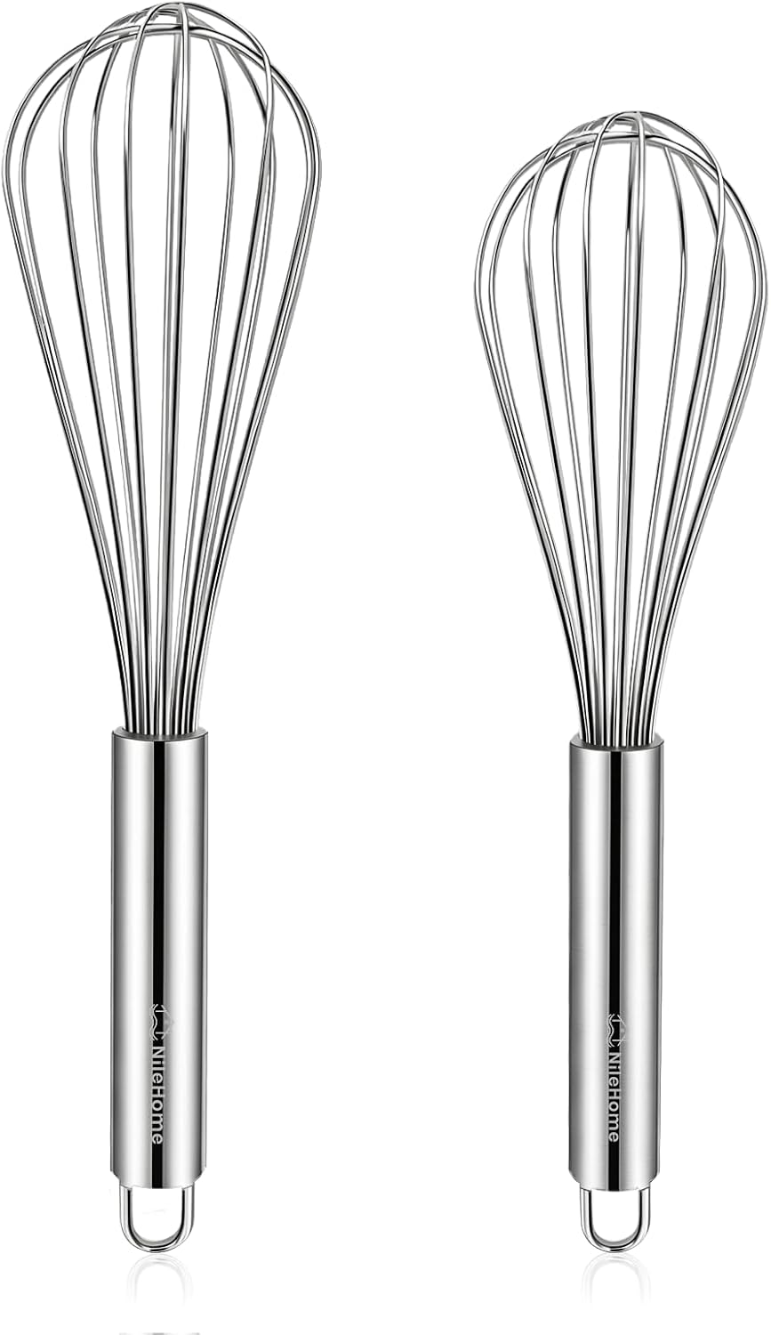 Great Value - NileHome 3-Pack Stainless Steel Whisk Set, Kitchen Utensils for Cooking - Food-grade Material,Dishwasher Safe,8in+10in+12in,Easy to Clean and Store,Perfect for Cooking,Whisking and Blending