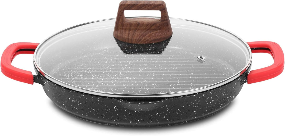 Limited-Time Deal - ESLITE LIFE Nonstick Divided Grill Pan for Stove Tops, 11 Inch Versatile 3-In-1 Breakfast Pan, Square Big Grilling Steak Pan for Indoor & Outdoor Cooking, PTFE & PFOA Free, Black
