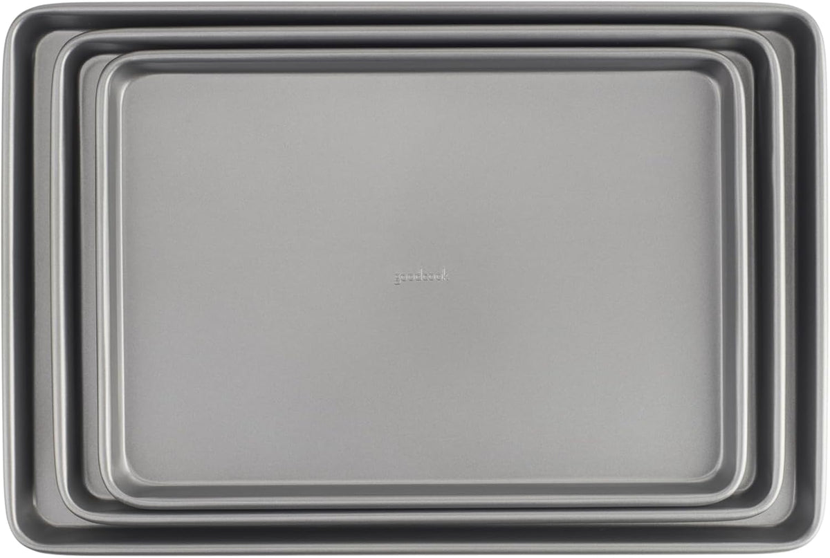 Best Seller - GoodCook Everyday Nonstick Baking Sheet Set, 3 Pack Includes Small (13×9) Medium (15×1) and Large (17×11) Pans Carbon Steel Construction Cookie Sheets Bakeware Set, Gray