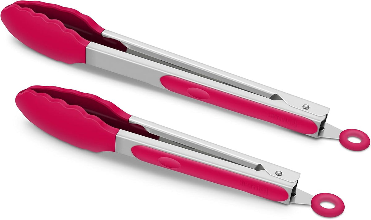 Hot Sale - 2 Pack Silicone Kitchen Tongs, 9 & 12 Inch, Stainless Steel, Black - Heat Resistant to 500°F with BPA-free Silicone Tips, Locking Clip and Nonslip Handles for Nonstick Cookware and Grilling