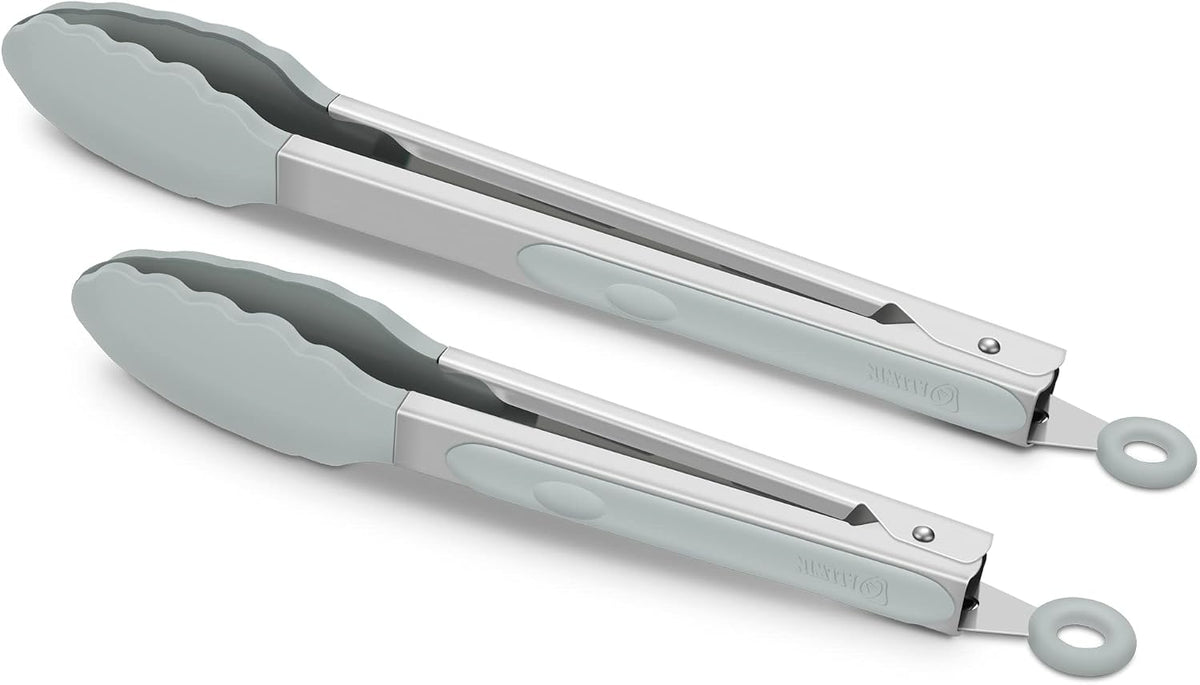 Hot Sale - 2 Pack Silicone Kitchen Tongs, 9 & 12 Inch, Stainless Steel, Black - Heat Resistant to 500°F with BPA-free Silicone Tips, Locking Clip and Nonslip Handles for Nonstick Cookware and Grilling