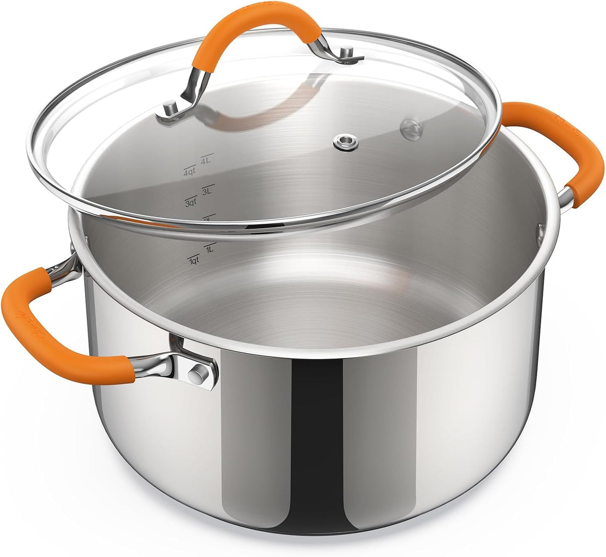 Special Offer - 5.2 Quart Stainless Steel Stock Pot with Glass Lid, 4-Layer Composite Base - 18/10 Food Grade, Stay-Cool Silicone Handles, Induction & Oven Safe, Dishwasher Safe, Soup Pot for Pasta, Stew & Simmering