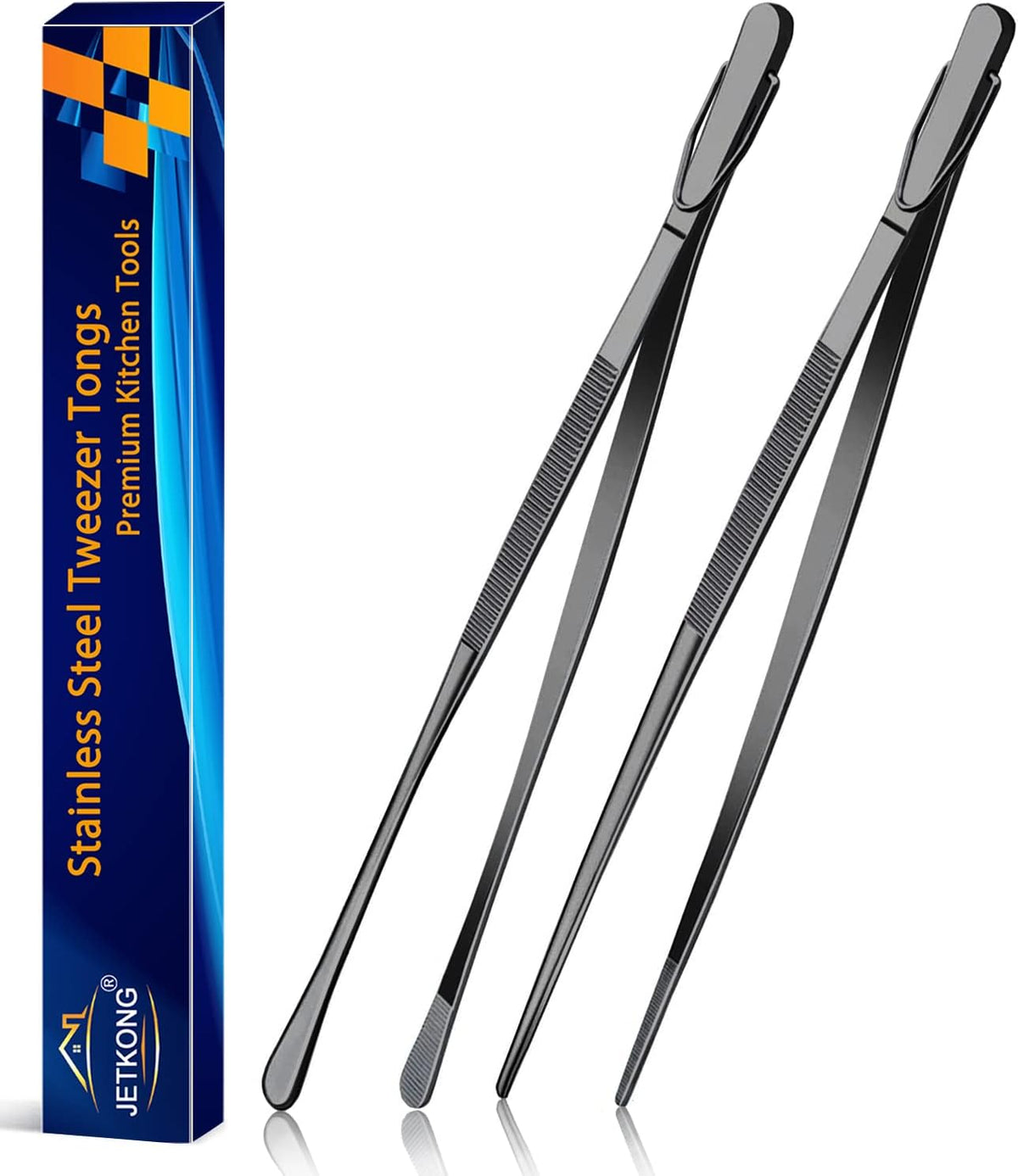 Limited-Time Deal - JETKONG 2 Pcs 12-Inch Kitchen Tweezers Fine Tweezer Tongs, Extra-Long Stainless Steel Cooking Tweezers (Silver)