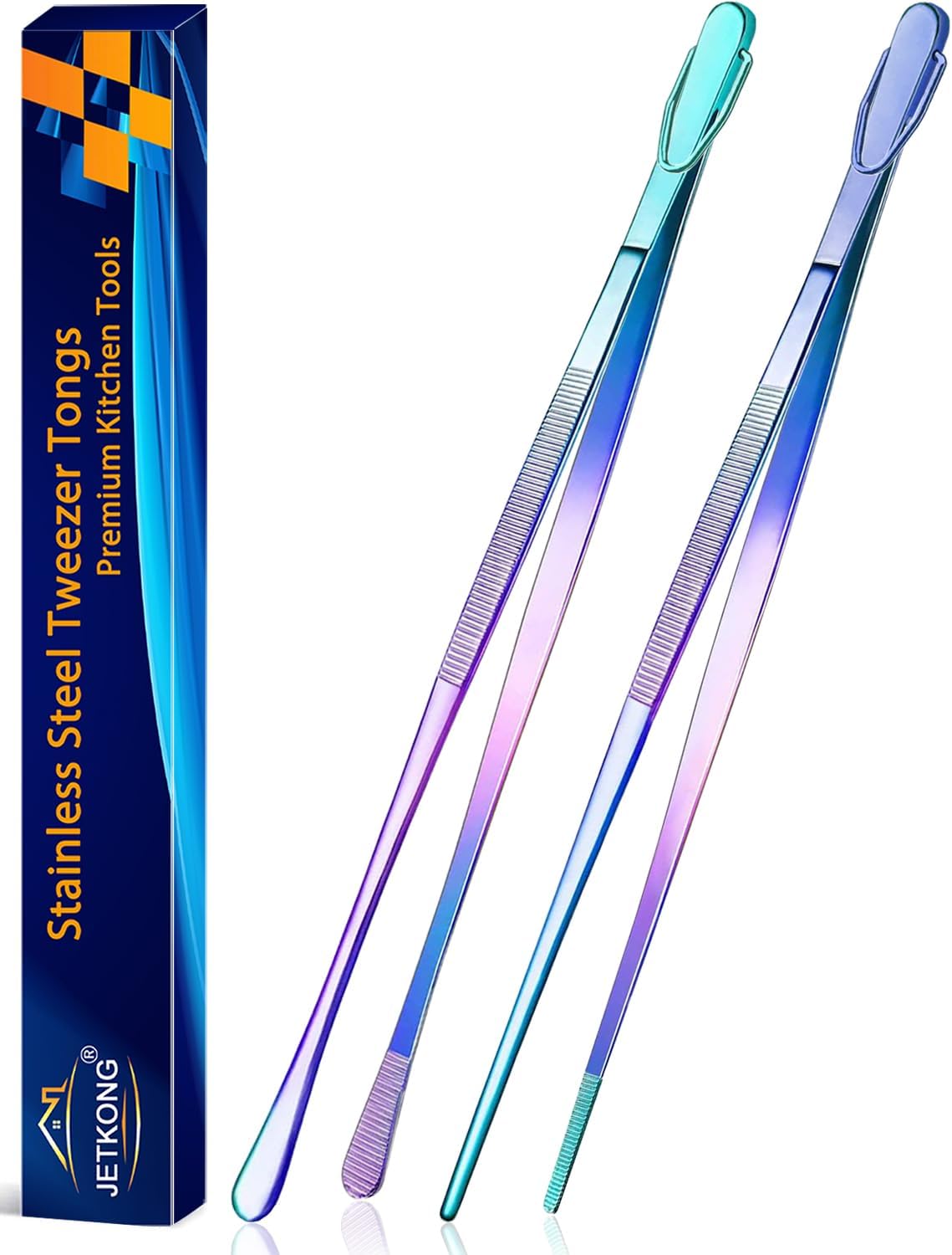 Limited-Time Deal - JETKONG 2 Pcs 12-Inch Kitchen Tweezers Fine Tweezer Tongs, Extra-Long Stainless Steel Cooking Tweezers (Silver)
