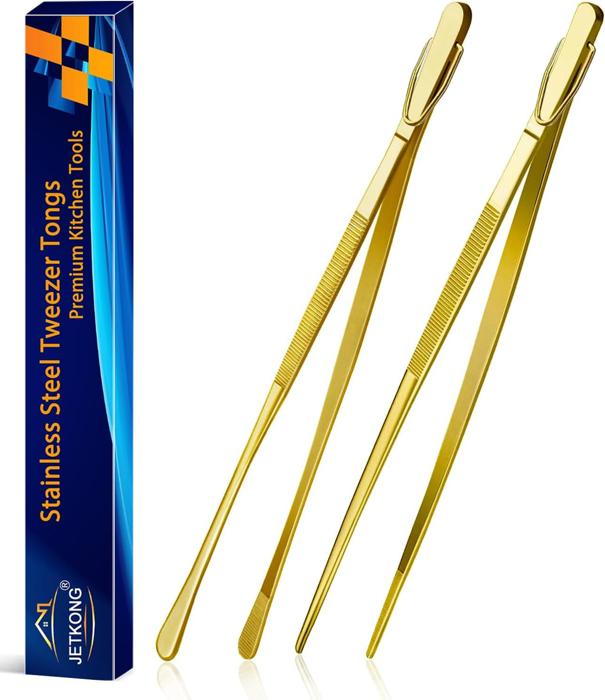 Limited-Time Deal - JETKONG 2 Pcs 12-Inch Kitchen Tweezers Fine Tweezer Tongs, Extra-Long Stainless Steel Cooking Tweezers (Silver)