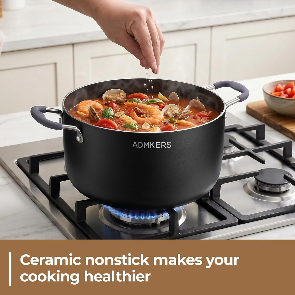 Hot Sale - 8 Quart Ceramic Nonstick Stock Pot with Lid, Induction Soup Pot with Lid - Cooking Pot with Silicone Handle for All Stoves, Healthy Non-toxic Cooking Pot for Stew/Pasta, PFAS & PFOA Free