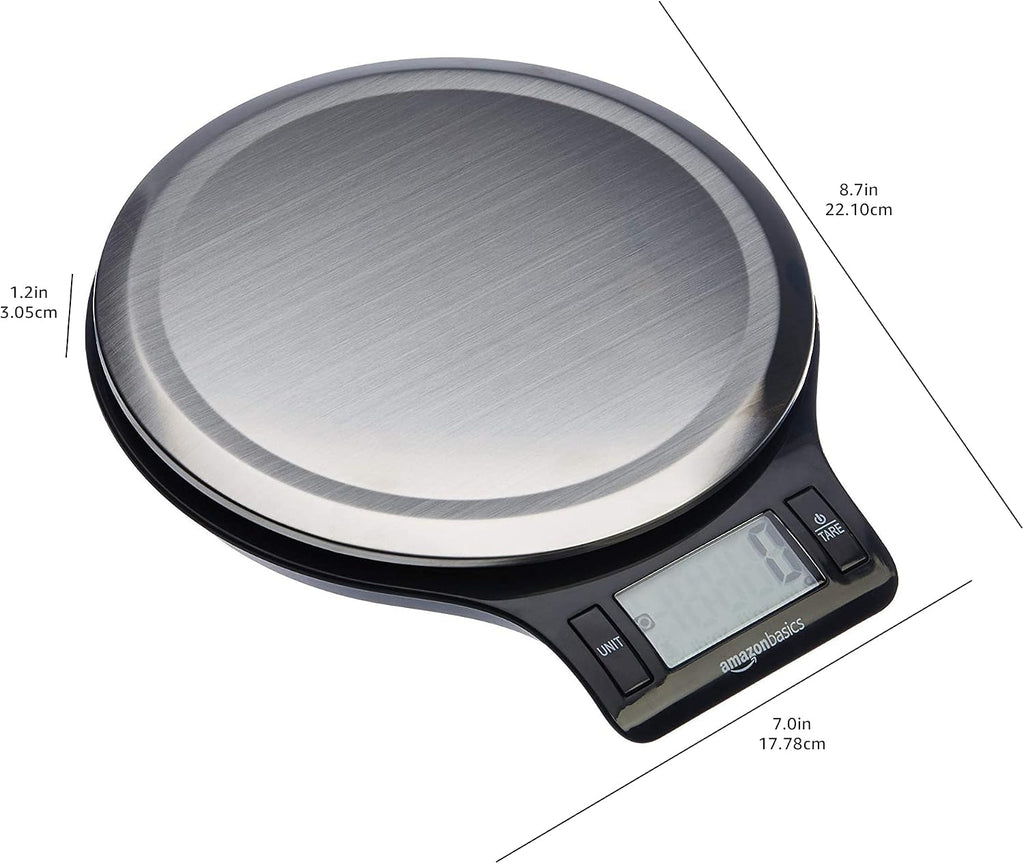 Best Seller - Amazon Basics Digital Kitchen Scale with LCD Display, Tare Function, Multiple Units, Weighs up to 11 Pounds, Batteries Included, Black and Stainless Steel