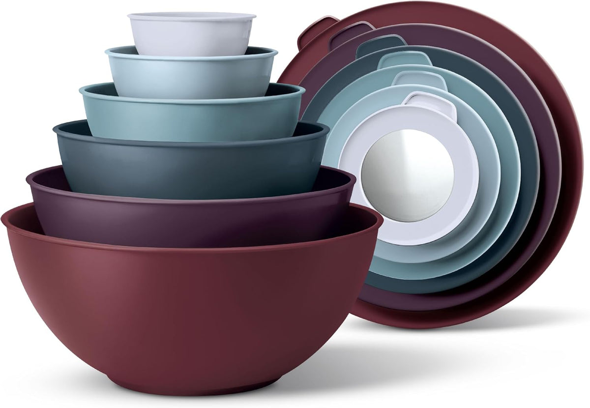 Special Offer - COOK WITH COLOR Mixing Bowls with Lids - 12 Piece Plastic Nesting Bowls Set includes 6 Prep Bowls and 6 Lids, Microwave Safe Mixing Bowl Set, Brown Embossed