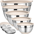 Umite Chef Mixing Bowls with Airtight Lids Set, 8PCS Stainless Steel Nesting Bowls with Grater Attachments, Non-Slip Bottoms, 5, 4, 3.5, 2, 1.5QT for Mixing & Serving
