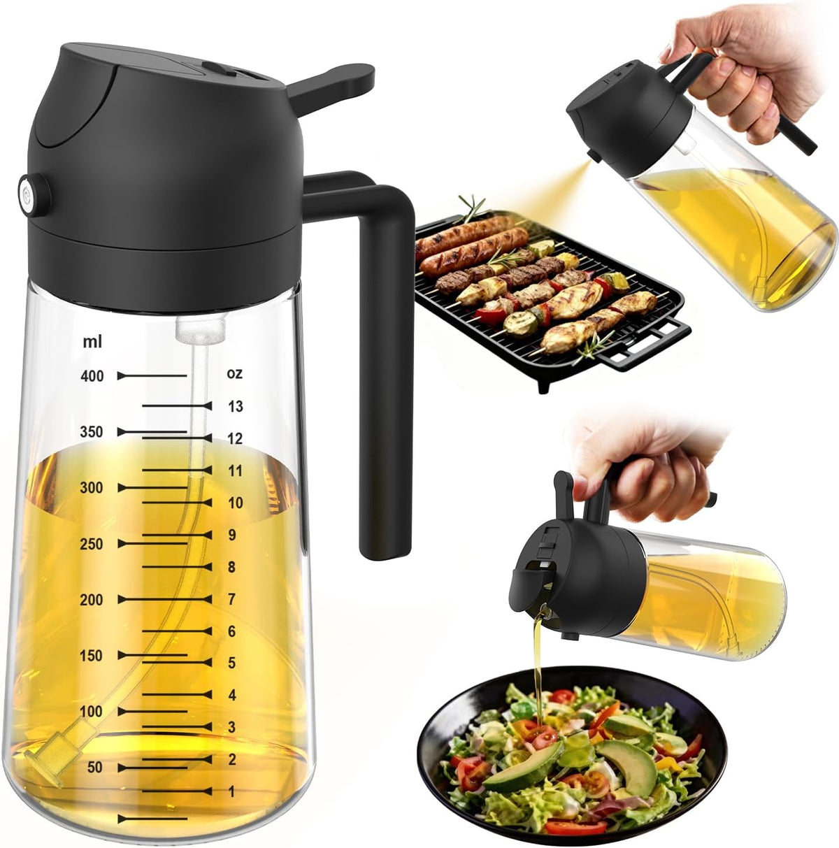 Flash Sale - TrendPlain 16oz/470ml Glass Olive Oil Sprayer for Cooking – 2 in 1 Olive Oil Dispenser Bottle for Kitchen Gadgets and Air Fryer Accessories, Salad, BBQ - Green