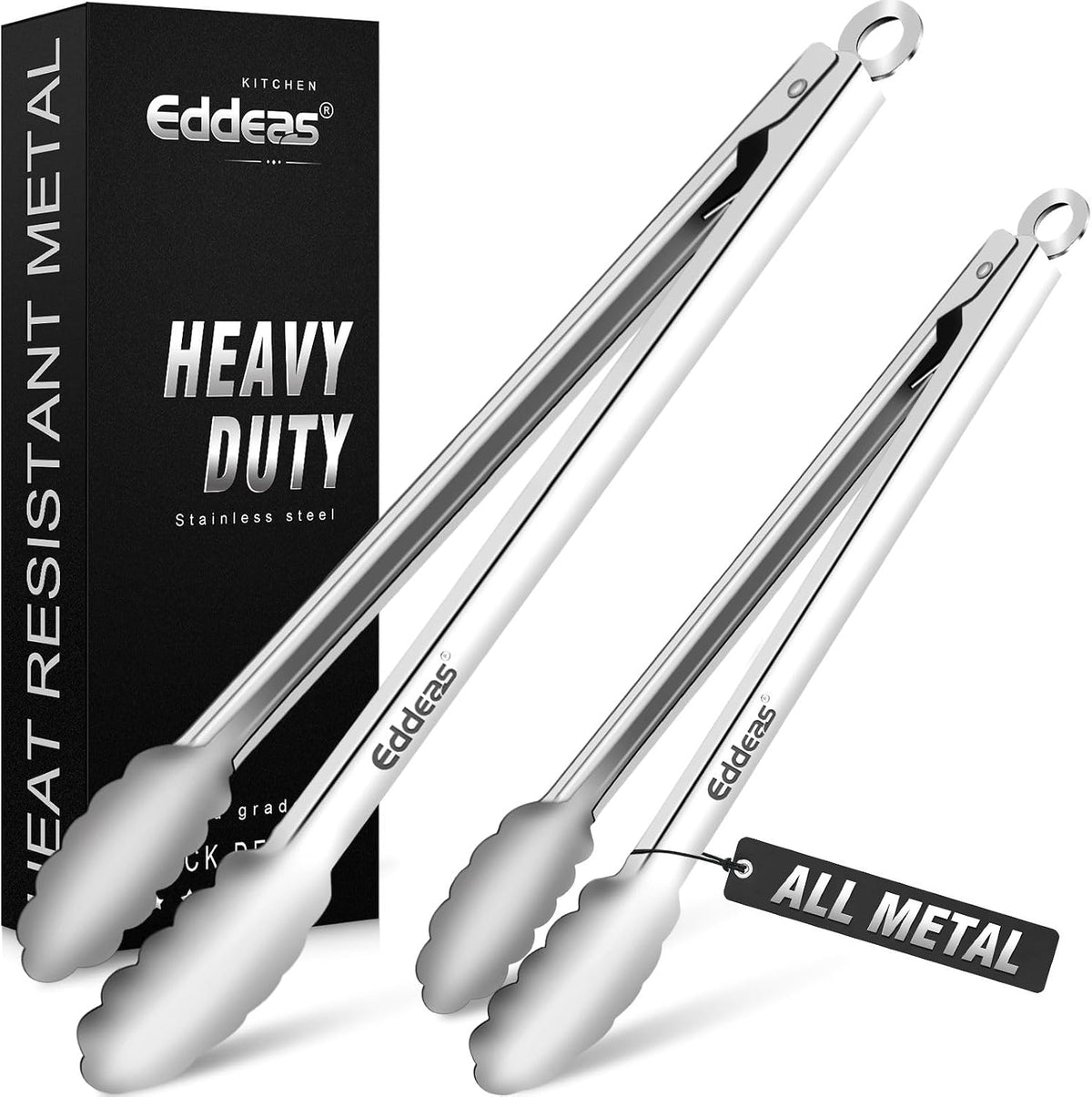 Limited-Time Deal - Tongs For Cooking Up To 600°F Metal Kitchen Tweezers Tongs 12, 9 in - Heat Resistant 600 Degrees, Heavy Duty Stainless Steel Cooking for Food, Grill, BBQ, Dishwasher safe Set of 4