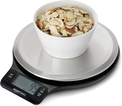 Best Seller - Amazon Basics Digital Kitchen Scale with LCD Display, Tare Function, Multiple Units, Weighs up to 11 Pounds, Batteries Included, Black and Stainless Steel