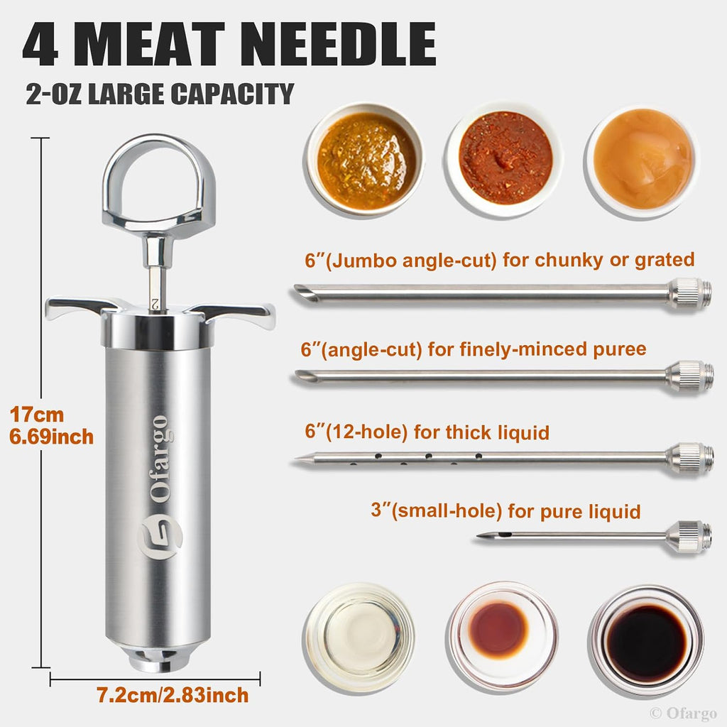Flash Sale - Ofargo Stainless Steel Meat Injector Syringe Kit with 4 Marinade Needles for BBQ Grill Smoker, Cooking Meat Gifts for Dad Mom Husband Men Him, 2-oz Large Capacity, Both Paper User Manual and E-Book Recipe