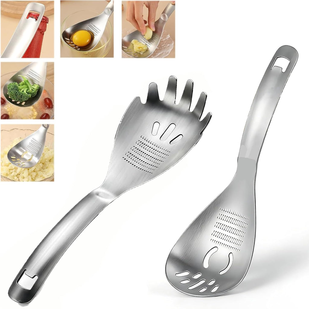 Limited-Time Deal - 5-in-1 Multifunctional Cooking Spoon Kitchen Tool - 5-in-1 spoon mashes, separates eggs, opens bottles & more. Dual-color set (A+B) saves drawer space. No more tool-switching