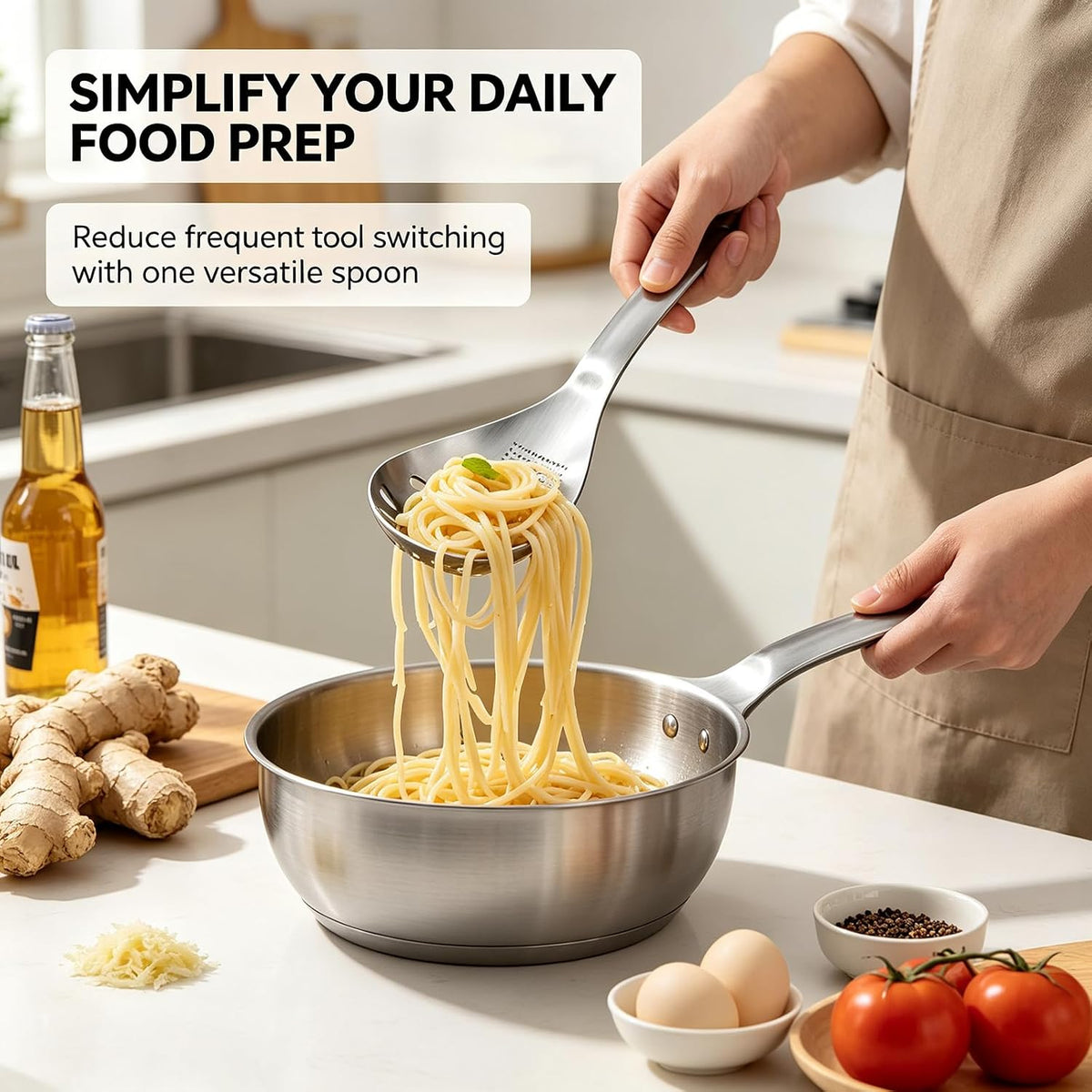 Limited-Time Deal - 5-in-1 Multifunctional Cooking Spoon Kitchen Tool - 5-in-1 spoon mashes, separates eggs, opens bottles & more. Dual-color set (A+B) saves drawer space. No more tool-switching