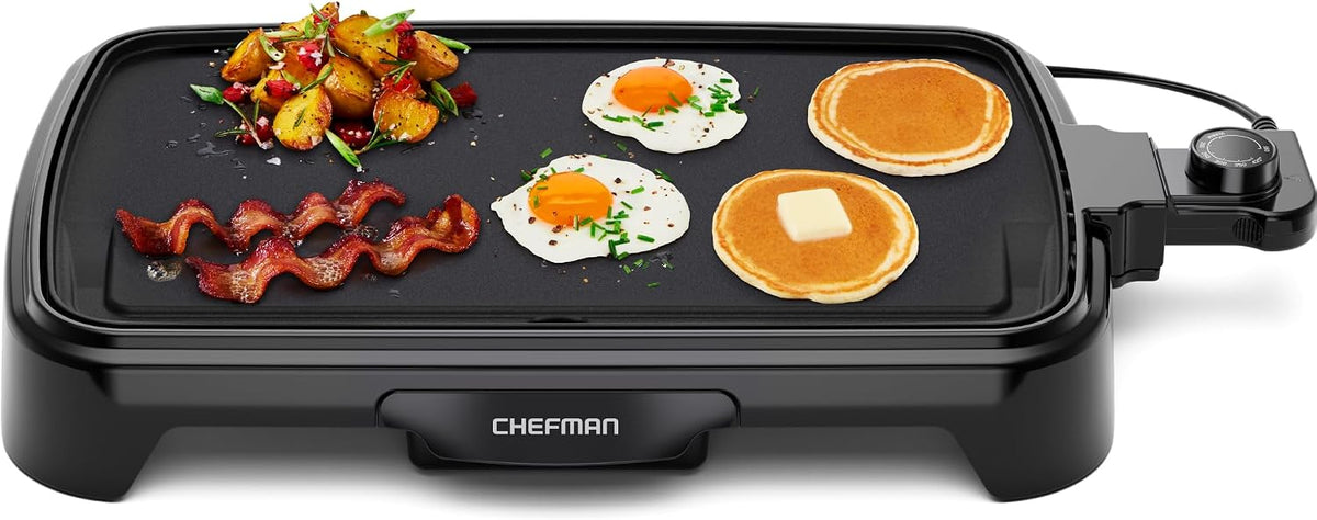 Flash Sale - Chefman XL Electric Griddle with Removable Temperature Control, Immersible Flat Top Grill, Burger, Eggs, Pancake Griddle, Nonstick Extra Large Cooking Surface, Slide Out Drip Tray, 10 x 20 Inch