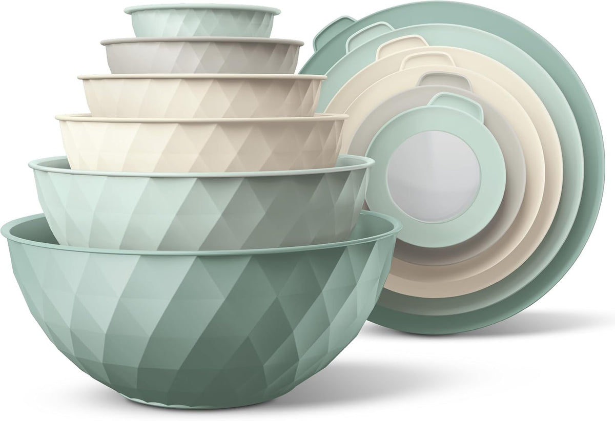 Special Offer - COOK WITH COLOR Mixing Bowls with Lids - 12 Piece Plastic Nesting Bowls Set includes 6 Prep Bowls and 6 Lids, Microwave Safe Mixing Bowl Set, Brown Embossed