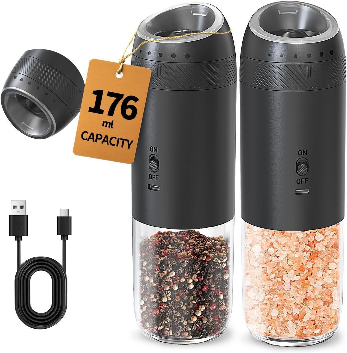 Special Offer - CIRCLE JOY Gravity Electric Salt and Pepper Grinder Set Automatic Salt and Pepper Grinder Set with LED Light, Battery Operated, Adjustable Coarseness, Large Capacity, for Home Kitchen BBQ, Black