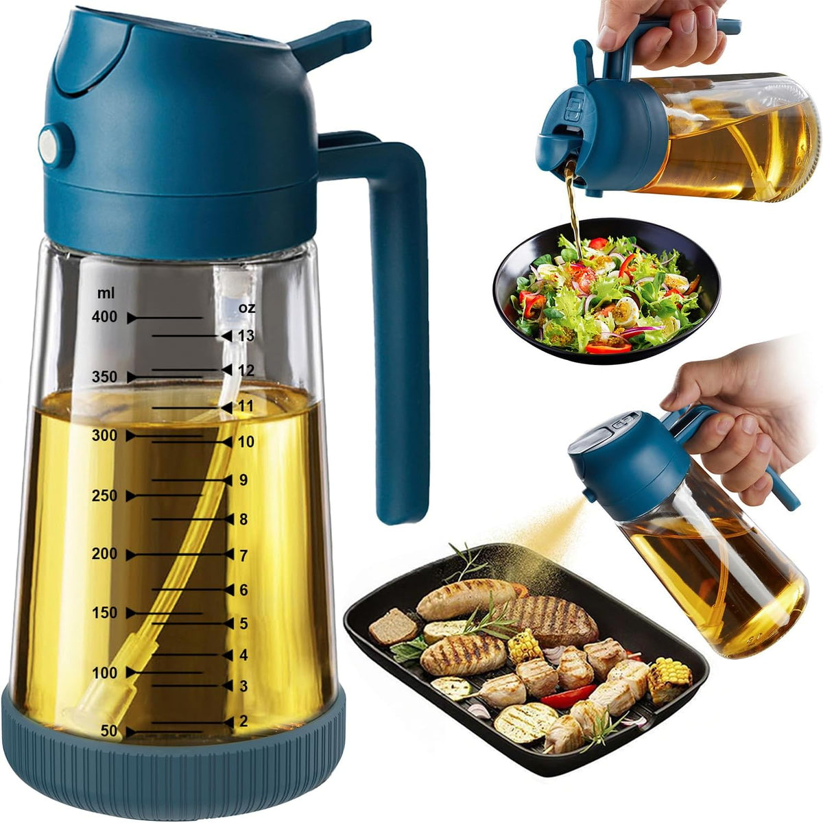 Limited-Time Deal - TrendPlain 16oz/470ml Glass Olive Oil Sprayer for Cooking – 2 in 1 Olive Oil Dispenser Bottle for Kitchen Gadgets and Air Fryer Accessories, Salad, BBQ - Black