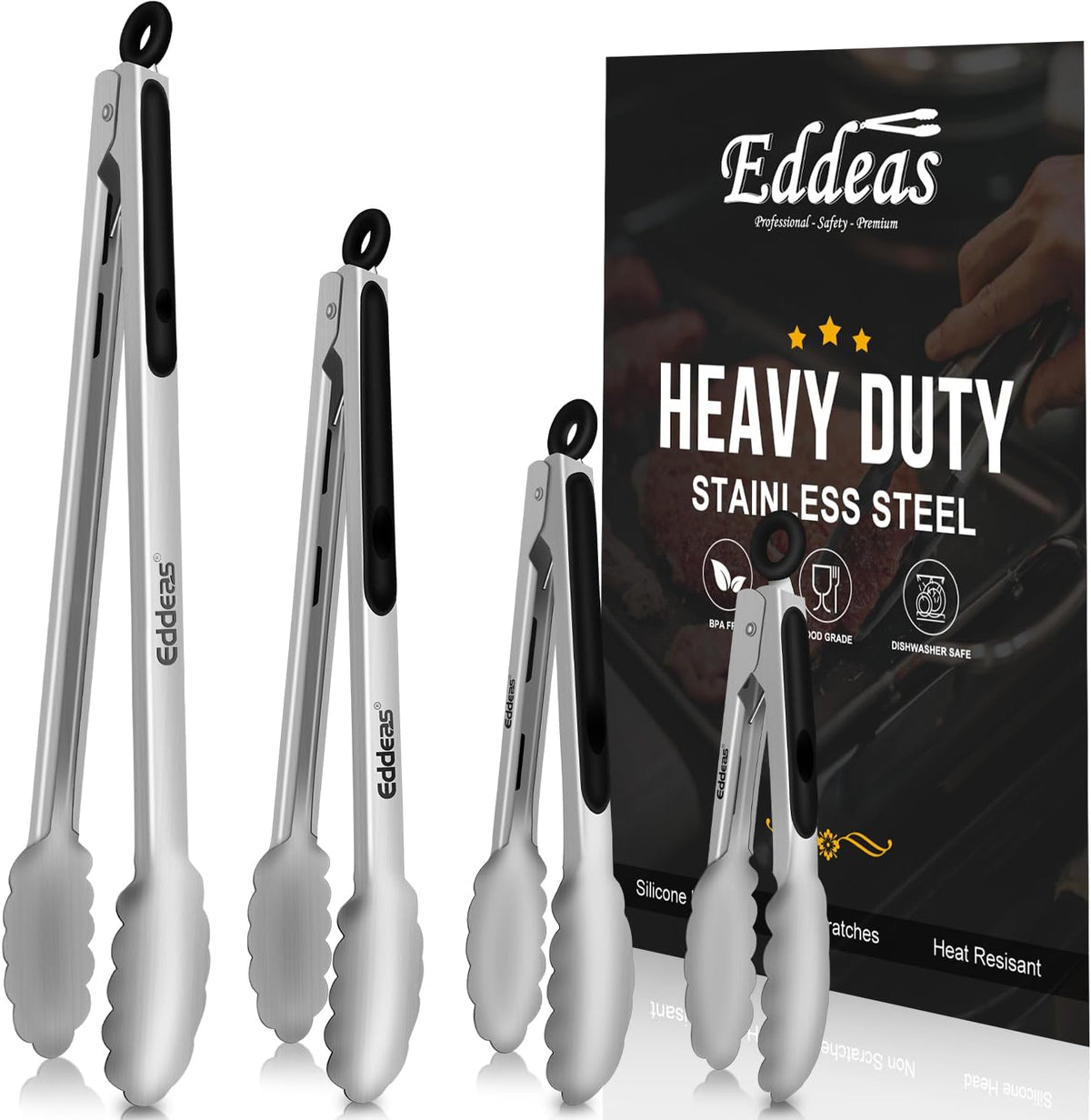 Limited-Time Deal - Tongs For Cooking Up to 600 °F Metal Kitchen Tongs 3PCS 7,9,12 Inch - Heat Resistant 600 Degrees Stainless Steel,Heavy Duty Metal Locking Tong for Food,Salad and BBQ Dishwasher Safe