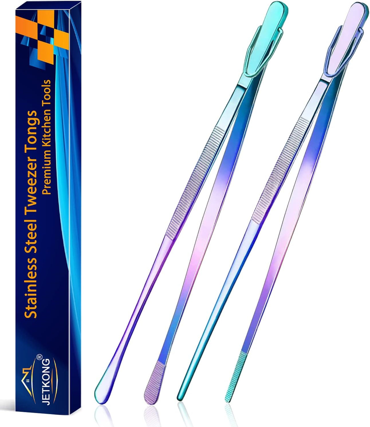 Limited-Time Deal - JETKONG 2 Pcs 12-Inch Kitchen Tweezers Fine Tweezer Tongs, Extra-Long Stainless Steel Cooking Tweezers (Silver)