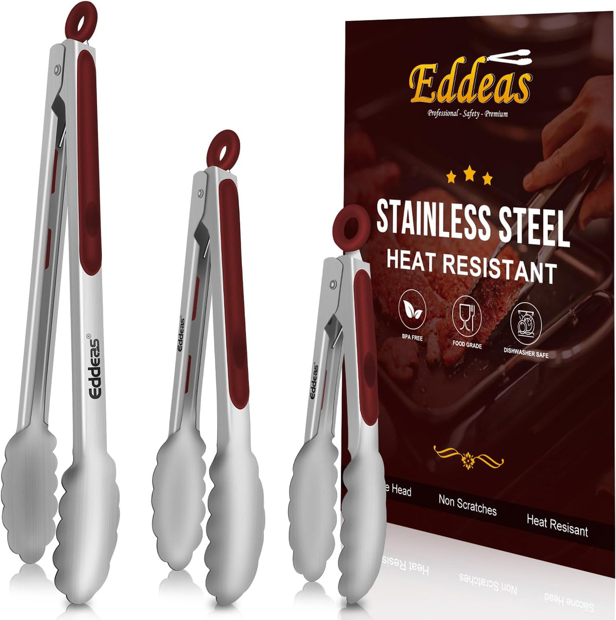 Limited-Time Deal - Tongs For Cooking Up to 600 °F Metal Kitchen Tongs 3PCS 7,9,12 Inch - Heat Resistant 600 Degrees Stainless Steel,Heavy Duty Metal Locking Tong for Food,Salad and BBQ Dishwasher Safe