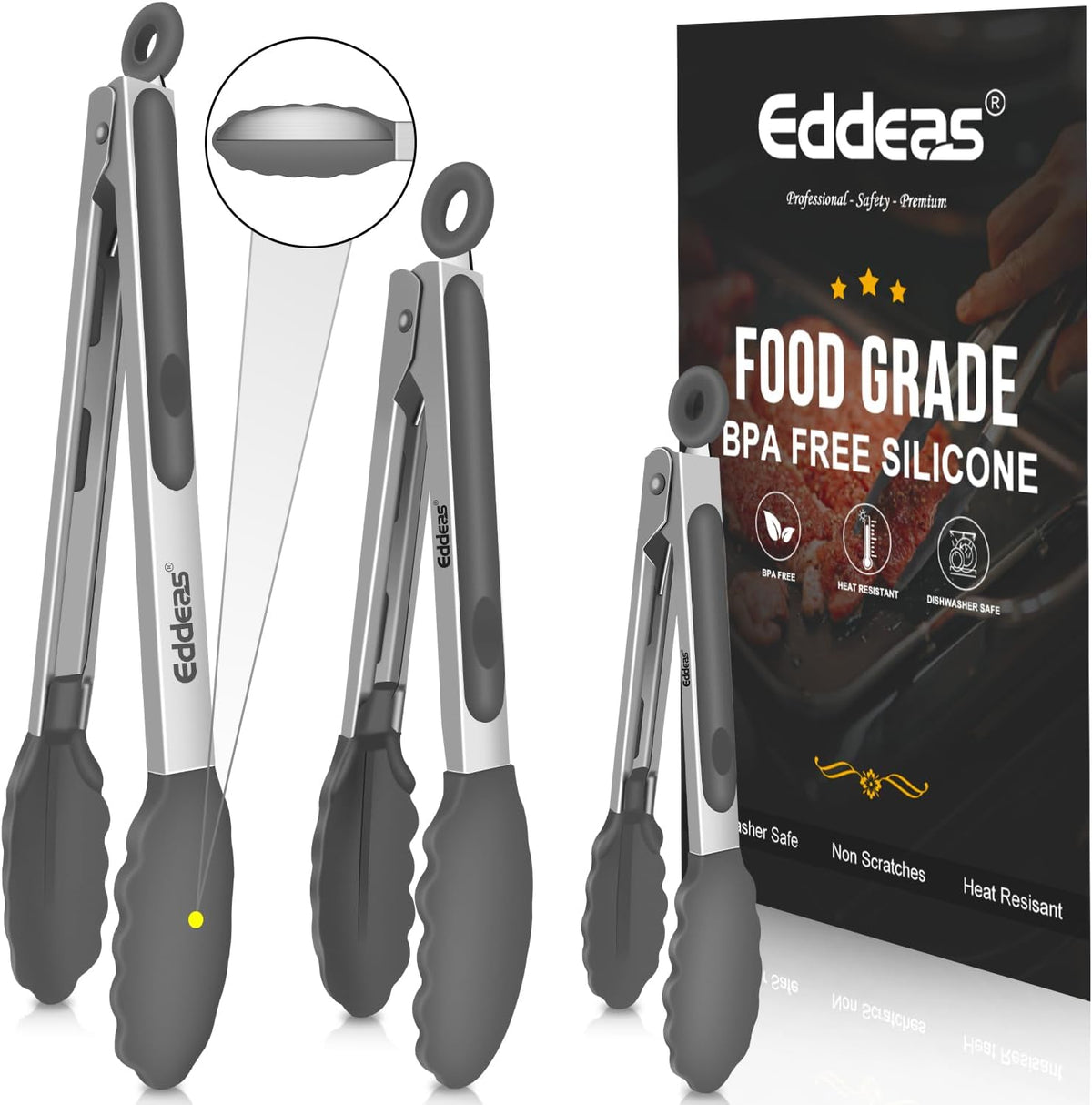 Limited-Time Deal - Tongs For Cooking Up to 600 °F Metal Kitchen Tongs 3PCS 7,9,12 Inch - Heat Resistant 600 Degrees Stainless Steel,Heavy Duty Metal Locking Tong for Food,Salad and BBQ Dishwasher Safe