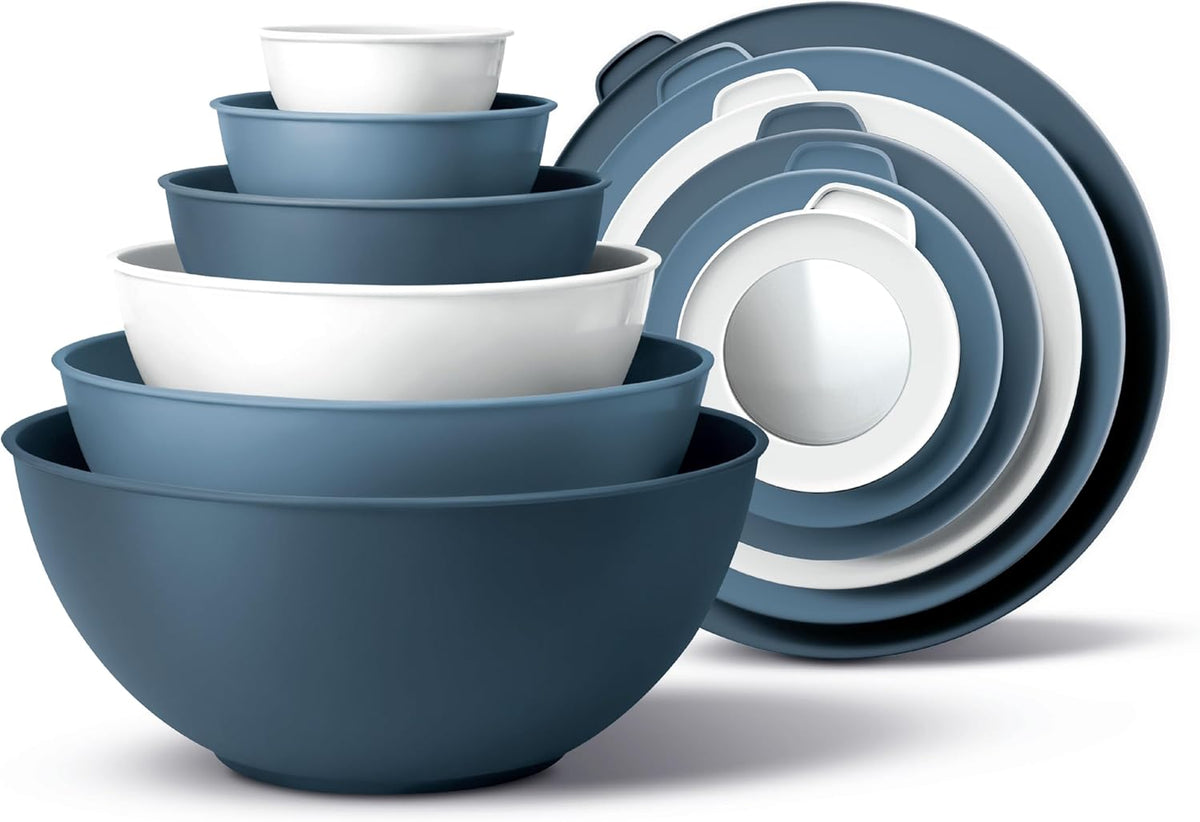 Special Offer - COOK WITH COLOR Mixing Bowls with Lids - 12 Piece Plastic Nesting Bowls Set includes 6 Prep Bowls and 6 Lids, Microwave Safe Mixing Bowl Set, Brown Embossed