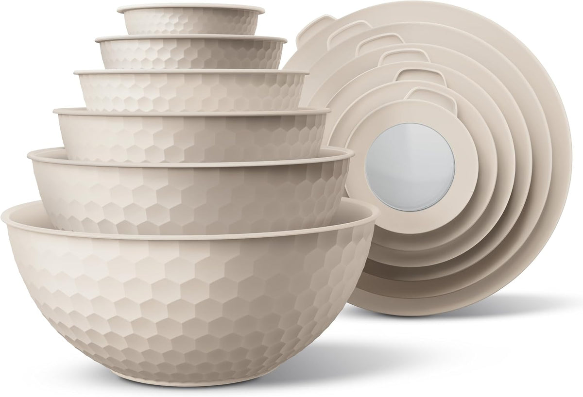 Special Offer - COOK WITH COLOR Mixing Bowls with Lids - 12 Piece Plastic Nesting Bowls Set includes 6 Prep Bowls and 6 Lids, Microwave Safe Mixing Bowl Set, Brown Embossed