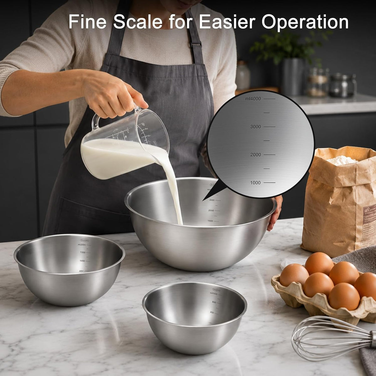 Hot Sale - 7PCS Stainless Steel Mixing Bowls Set with Colanders for Baking, Cooking - 5 Metal Kitchen Bowls with 2 Strainers, Dishwasher Safe, Space-Saving Cooking Bowl Set, for salad, baking, cooking, serving