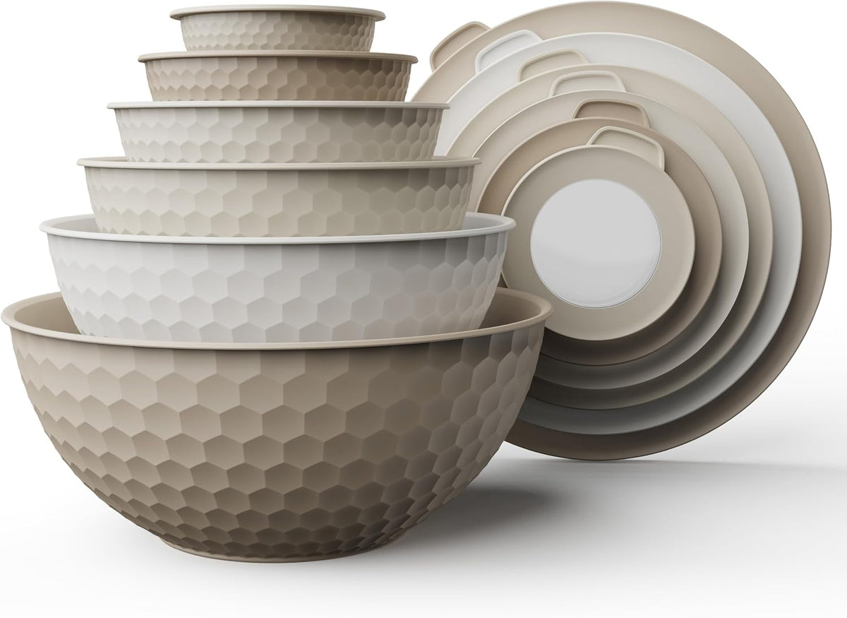 Special Offer - COOK WITH COLOR Mixing Bowls with Lids - 12 Piece Plastic Nesting Bowls Set includes 6 Prep Bowls and 6 Lids, Microwave Safe Mixing Bowl Set, Brown Embossed