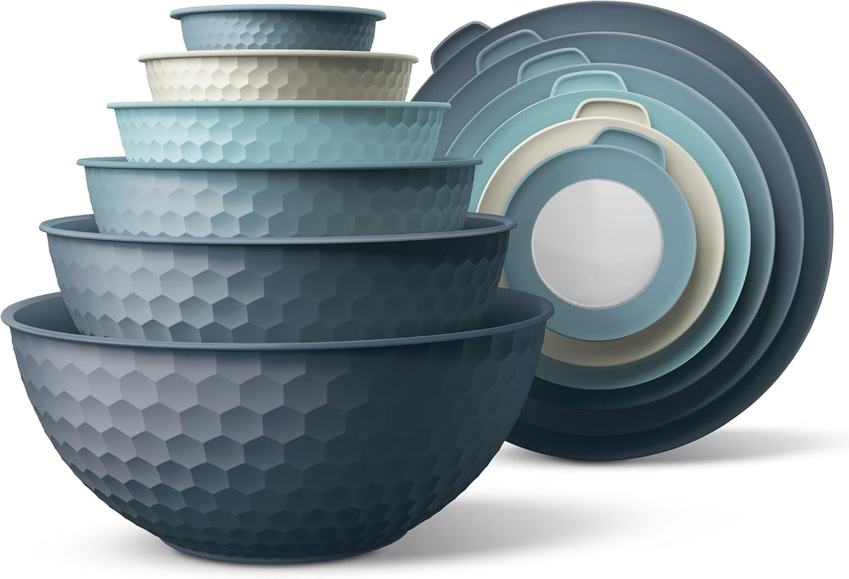 Special Offer - COOK WITH COLOR Mixing Bowls with Lids - 12 Piece Plastic Nesting Bowls Set includes 6 Prep Bowls and 6 Lids, Microwave Safe Mixing Bowl Set, Brown Embossed